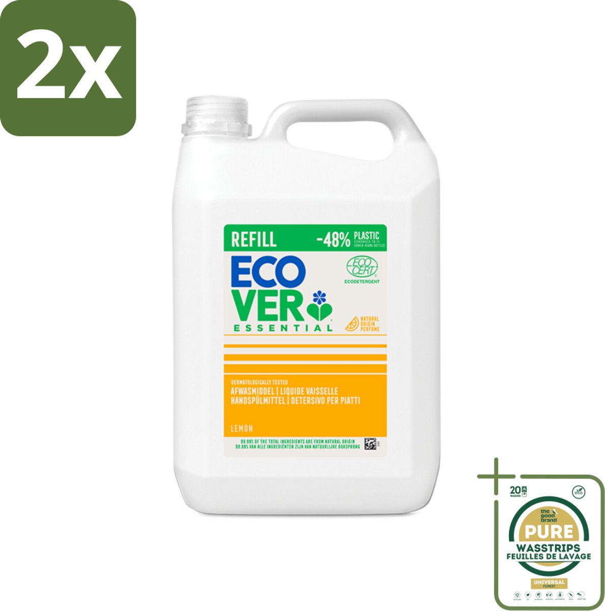 Ecover - Afwasmiddel - Essential Citroen - 5 liter - Voordeelverpakking - 2 stuks - Biologisch afbreekbaar - Citroen