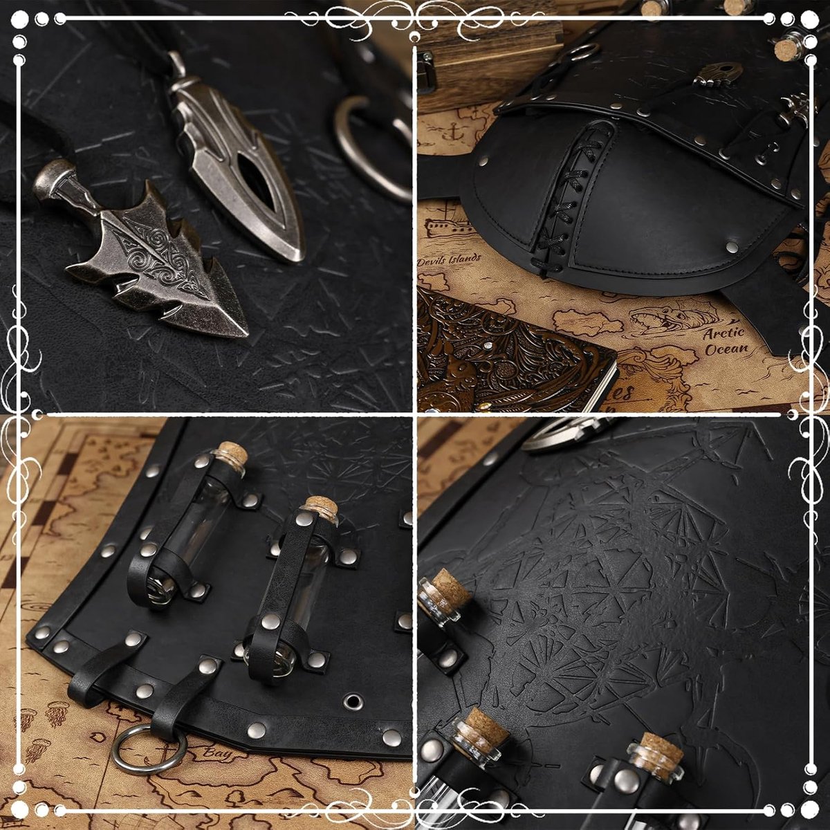 HiiFeuer Medieval Alchemy Shoulder Protection with Hanging Bottles, Embossed Mercenary Knight Single Shoulder - ShopVlot