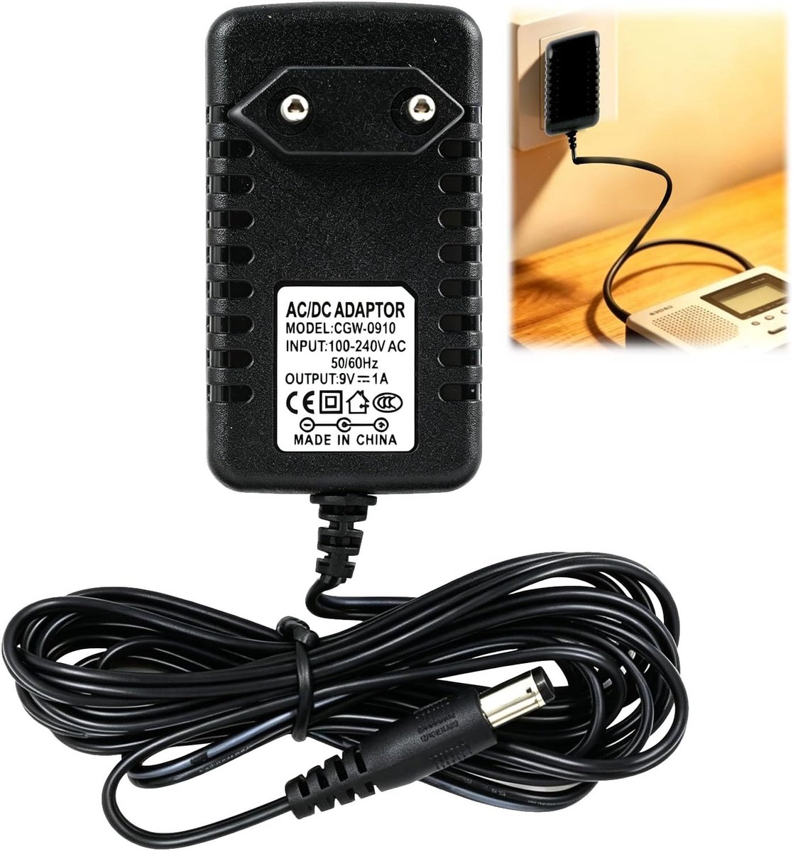 DC 9V 1A 1000mA Power Adapter, DC 9V Power Supply, Plug Size 0.5 cm x 0.3 cm Universal Adapter, Medium Positive Pole - ShopVlot
