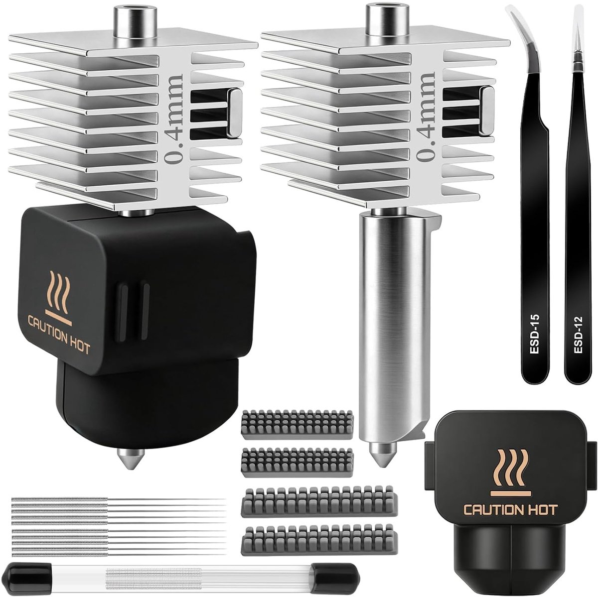 2 stuks 0,4 mm hotend A1/A1 Mini/A2L, extruderprintkop Hot End met siliconen afdekking, mondstuk, reinigingsborstel - ShopVlot