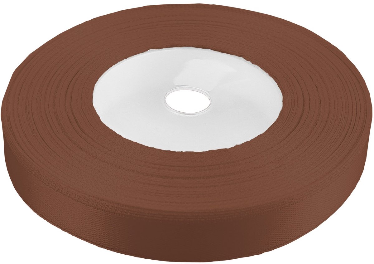 Merkloze Bruine Satijnen Lint - 12 mm ras, 32 m lang