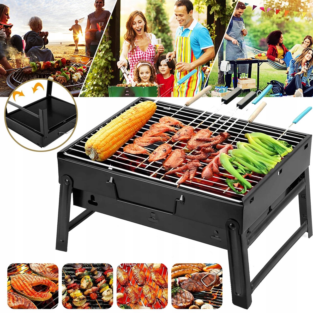 Draagbare Koolgrill Roestvrij Staal - Compact & Opvouwbaar