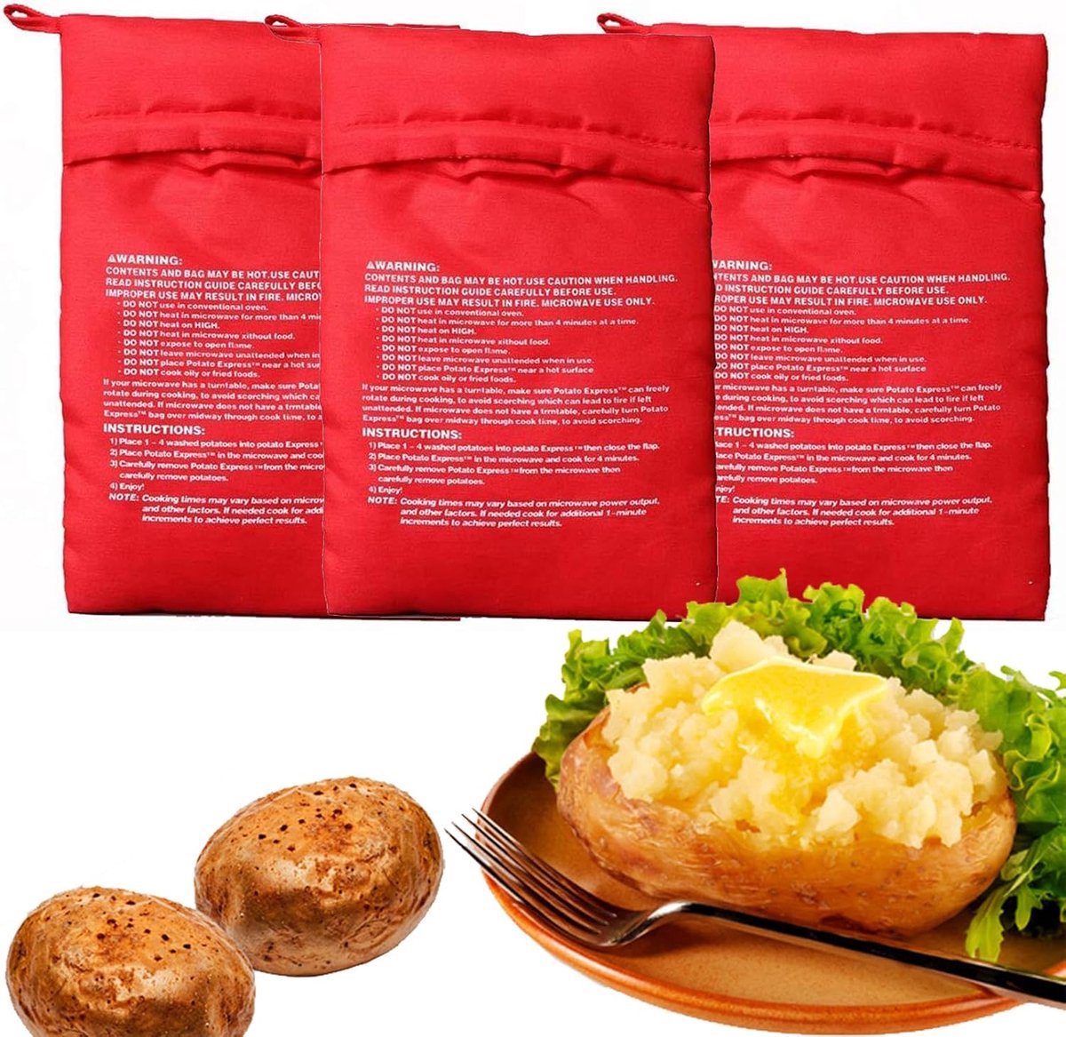Microwave Potato Bag, Reusable Bag for Potatoes and Corn on the Cob, Microwave (3 Pack) - ShopVlot