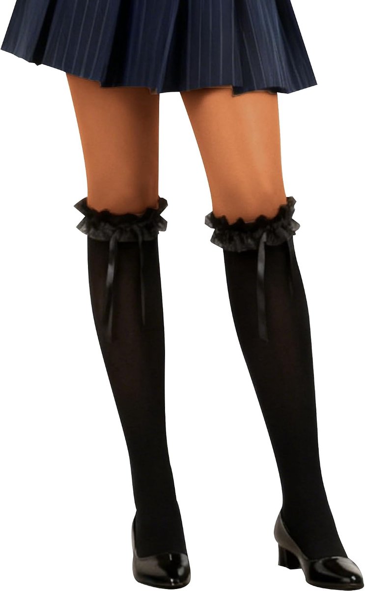 Banamic Women's Stockings Thigh Height with Lace Ruffles and Bow - ShopVlot