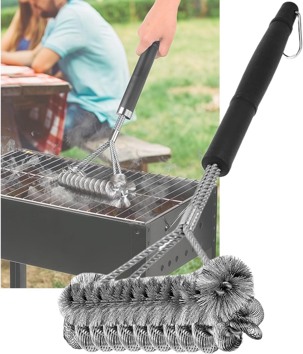 Grillborstel - Roestvrij Staal - 45 cm - Met Dubbelzijdige Borstel voor Effectieve Reiniging - Voor Gas- en Houtskoolgrills