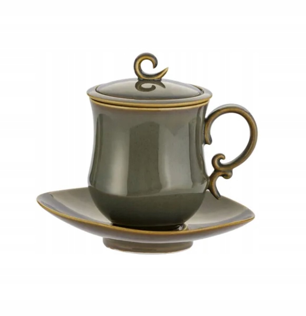 Porseleinen theemok met filter, deksel en schotel - 380ml Vintage
