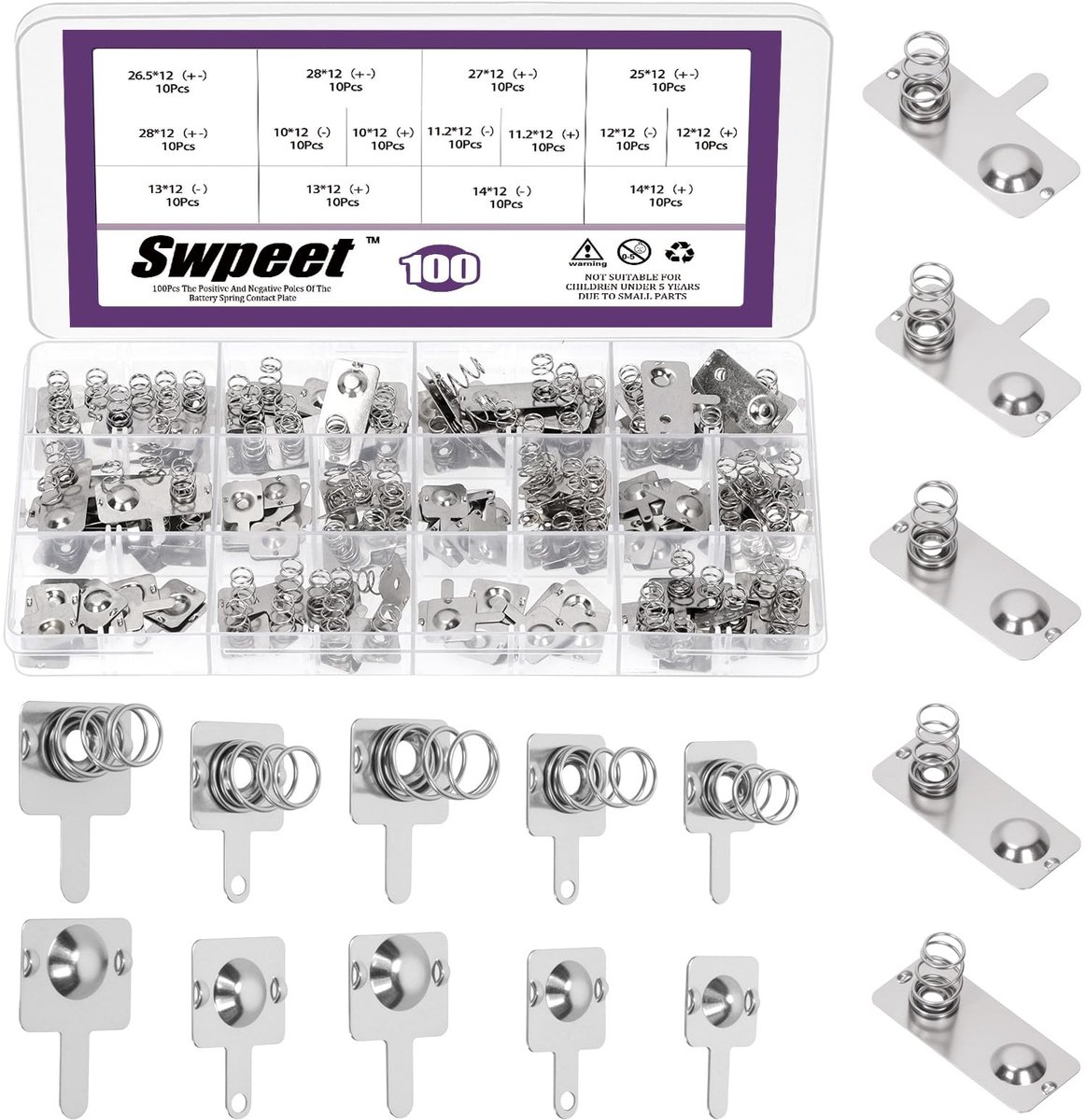 Swpeet 150pcs 10 maten Vernikkelde AA Batterij Lenten Kit, AA Batterij Negatief naar Positief Conversie Lenten - ShopVlot