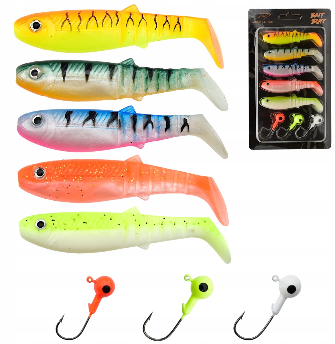 5x Ripper Kopyto 8cm 5,9g rubberen kunstaas + 3x jigkoppen 3/10g set