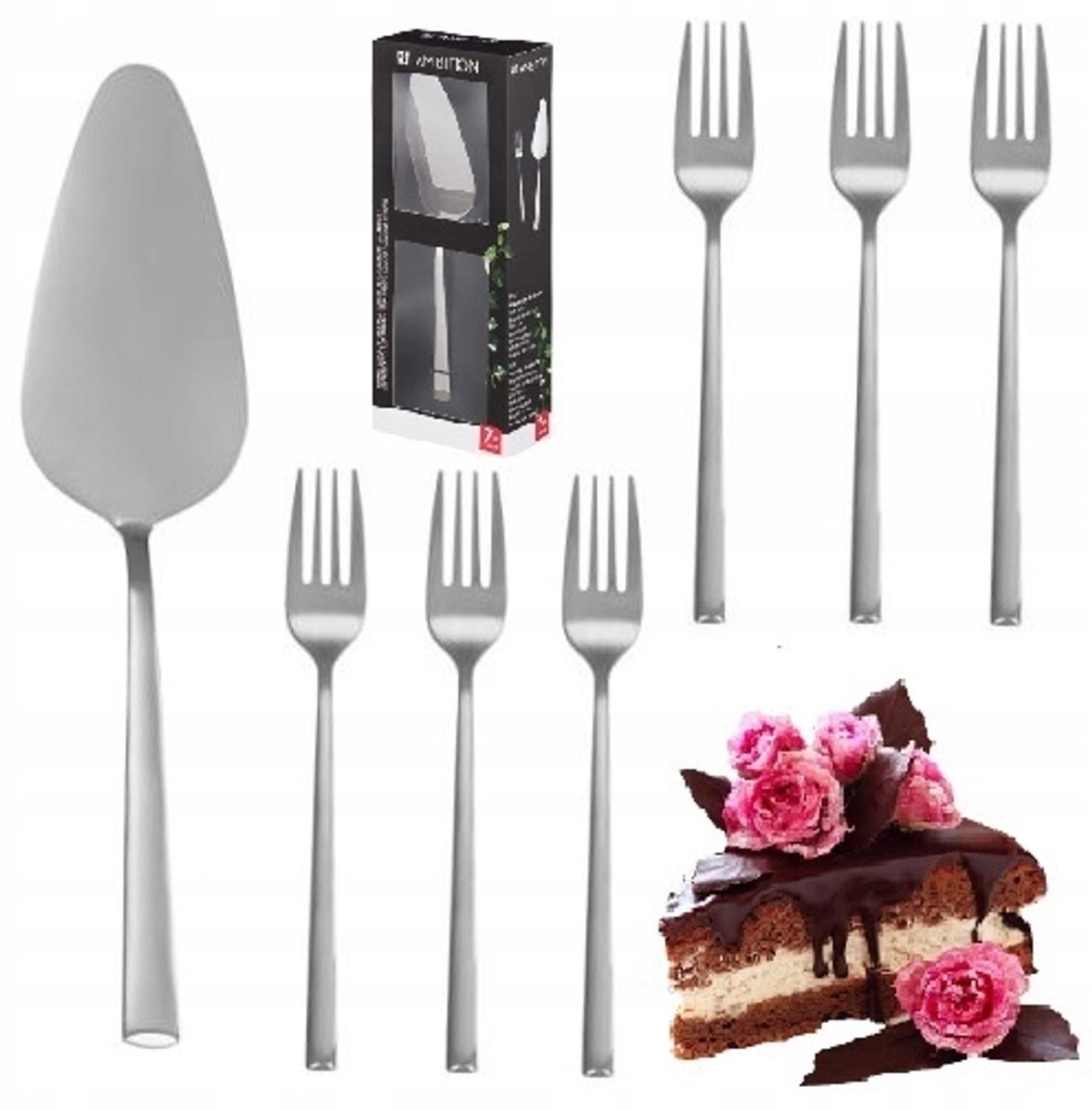 Ambition Como Zilveren Dessert Vorkjes Set (7 stuks) met Taartschep