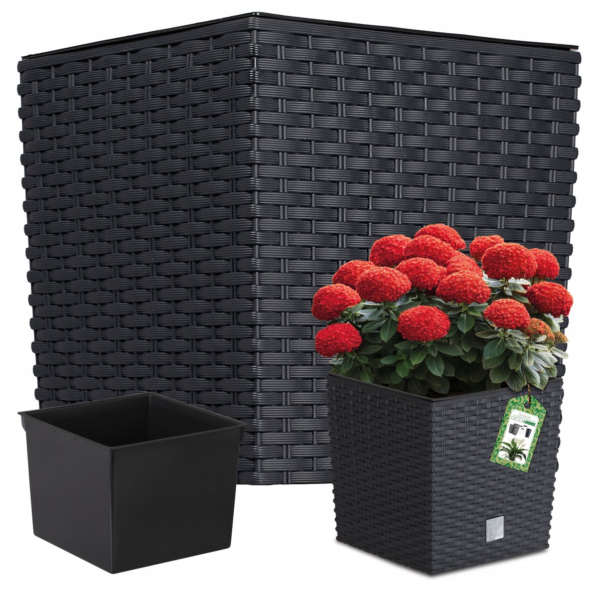 Antraciet Rattan Look Plantenbak 22x22cm met Inzetstuk
