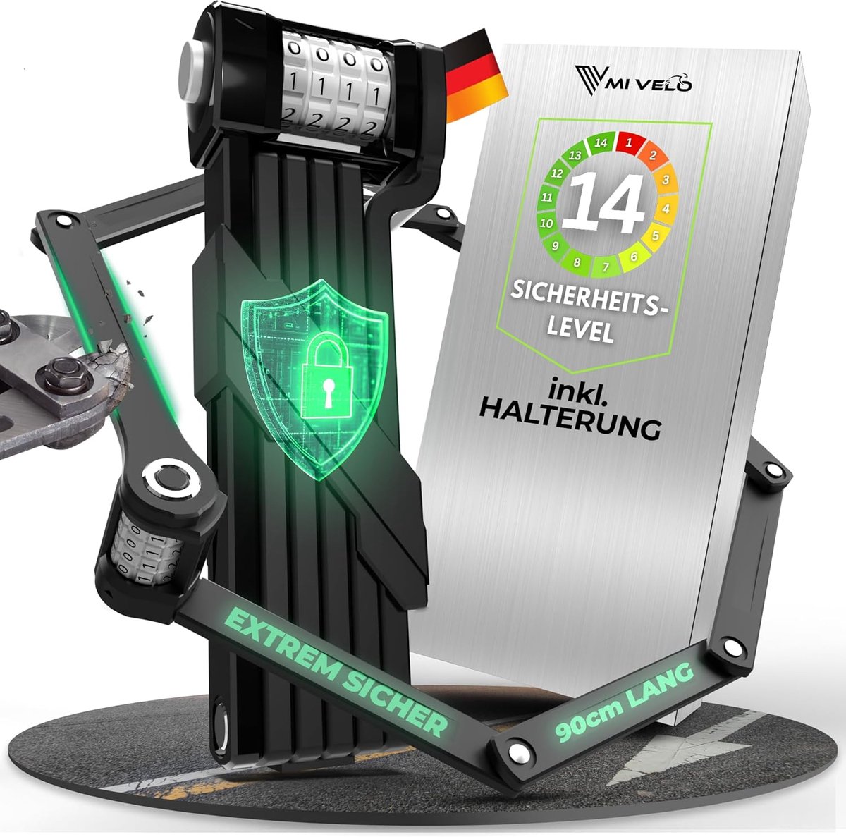 Fietslot vouwslot 90 cm - Met cijferslot - 10.000 combinaties - Extra veilig voor fiets en e-scooter