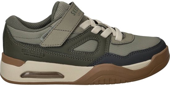 Linker groene Skechers sneaker met klittenband, beige en bruine zool.