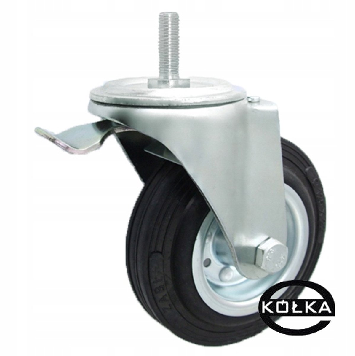 Metaal-rubber wiel 125mm met pen en rem