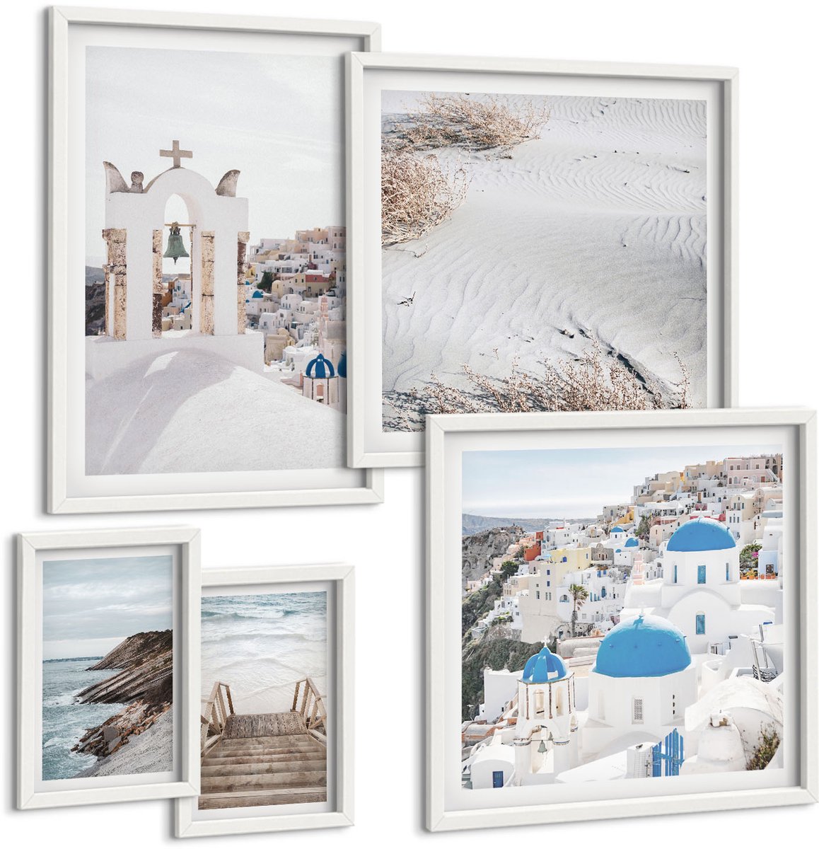 Tulup 4-Delige Schilderij Set - Witte landschappen en pittoreske uitzichten van Griekenland - 50 x 50 cm, 20 x 30 cm en 40 x 60 cm - Moderne Wanddecoratie - Woonkamer - Interieur Decoratie