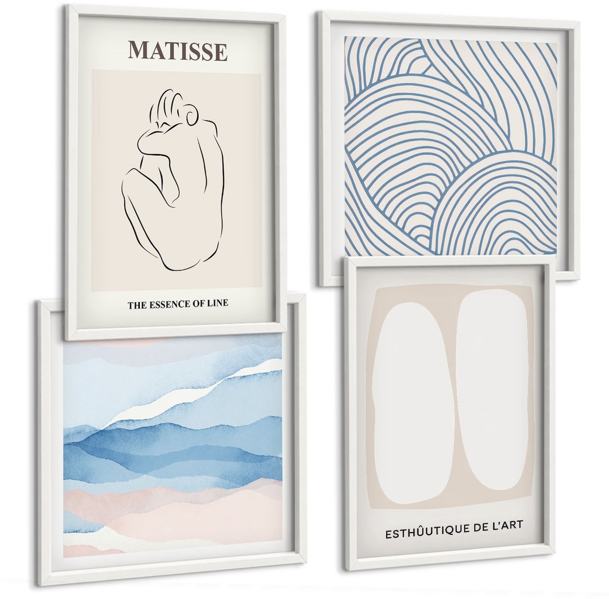 Tulup 4-Delige Schilderij Set - Abstracte vormen en delicate kleuren van Matisse - 40x40 en 40x60 - Stijlvolle Wanddecoratie - Interieur - Woonkamer Decoratie
