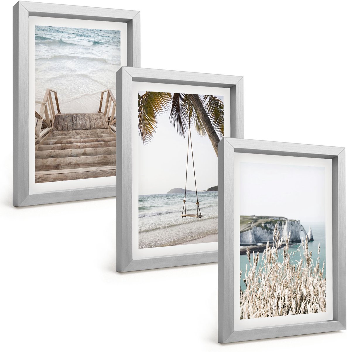 Tulup 4-Delige Schilderij Set - Strand met houten trap en een schommel aan zee - 20 x 30 cm - Moderne Wanddecoratie - Woonkamer - Stijlvolle Muurdecoratie