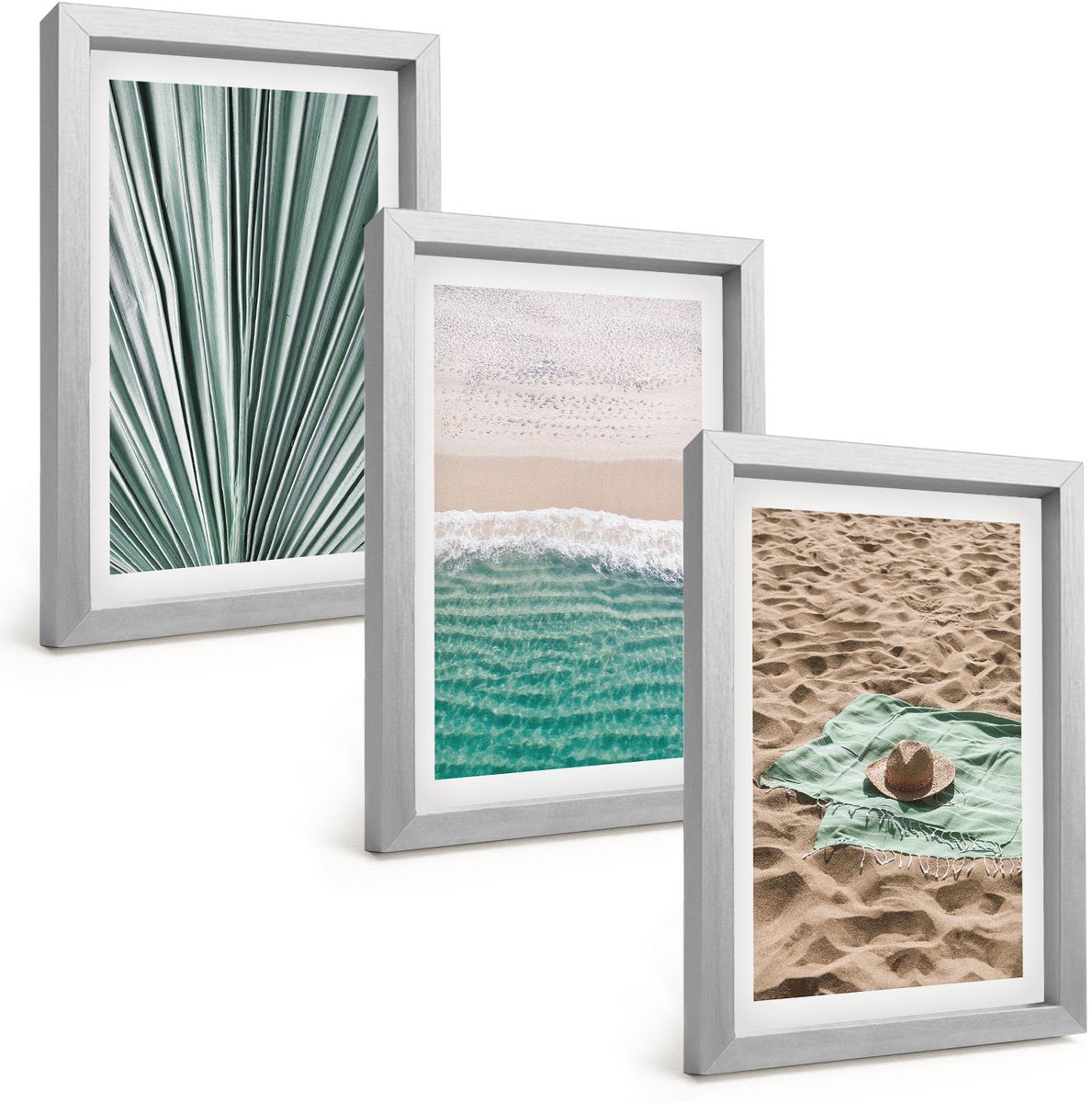 Tulup 4-Delige Schilderij Set - Uitzicht op het strand aan zee tijdens een zomervakantie - 20 x 30 cm - Moderne Wanddecoratie - Woonkamer - Interieur Decoratie