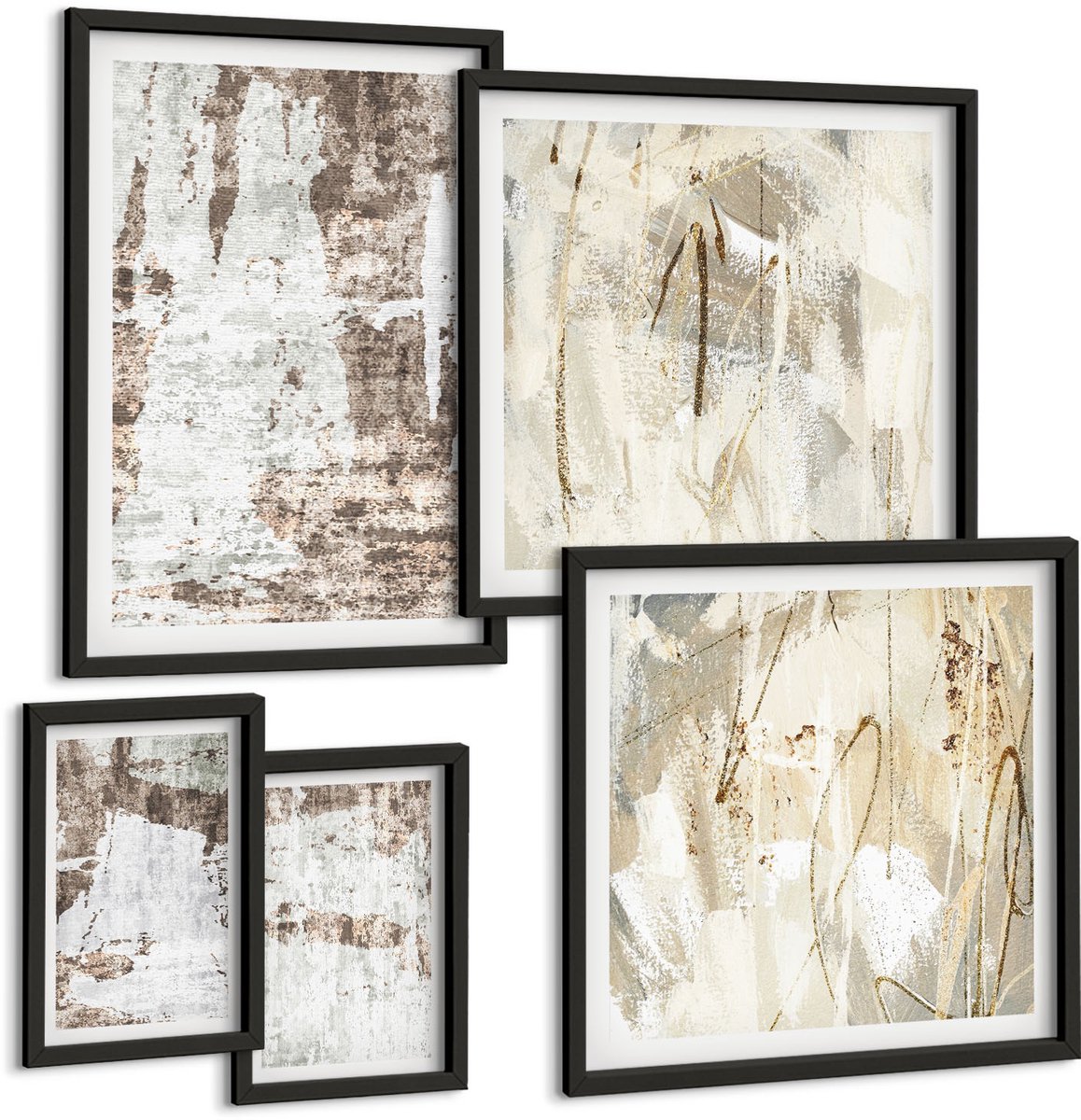Tulup 4-Delige Schilderij Set - Abstracte composities in neutrale en natuurlijke tinten - 50 x 50 cm, 20 x 30 cm en 40 x 60 cm - Decoratieve Schilderijen - Wanddecoratie - Hal - Moderne Wanddecoratie