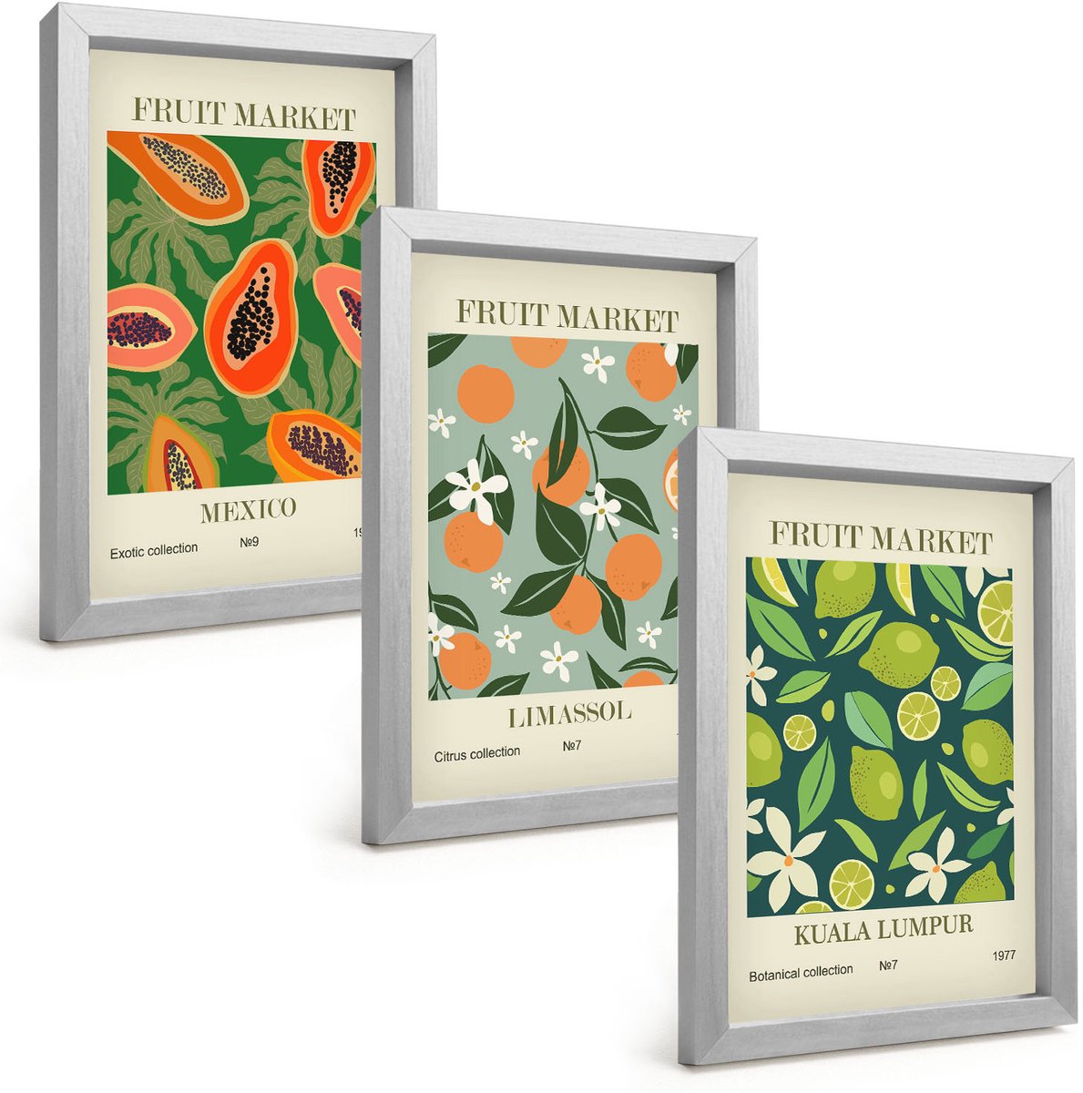Tulup 4-Delige Schilderij Set - Vintage posters met fruitpatronen - 20 x 30 cm - Decoratieve Muurdecoratie - Slaapkamer