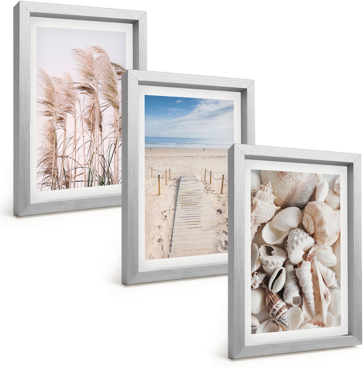Tulup 4-Delige Schilderij Set - Zandstrand met schelpen en zeegras - 20 x 30 cm - Wanddecoratie - Schilderijen Set - Interieur - Stijlvolle Muurdecoratie