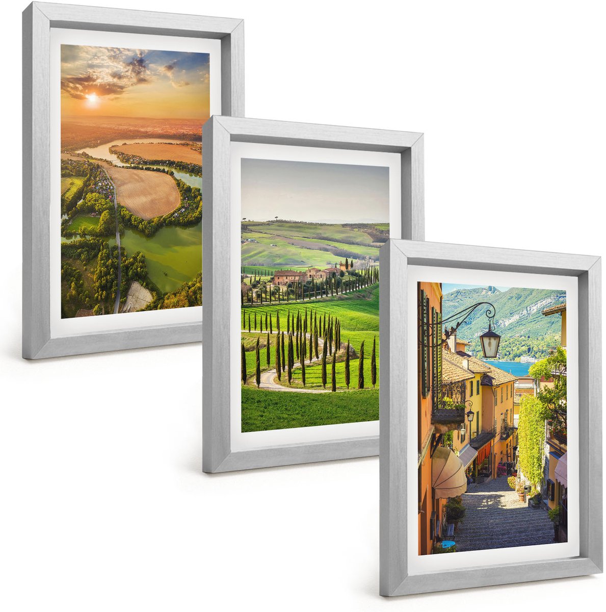 Tulup 4-Delige Schilderij Set - Italiaanse landschappen met een rivier, heuvels en een stadsstraat - 20 x 30 cm - Muurdecoratie - Decoratieve Schilderijen - Wohnzimmer