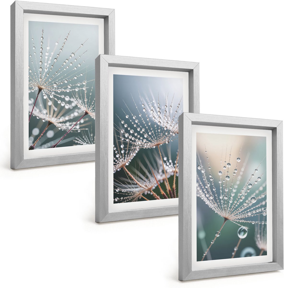 Tulup 4-Delige Schilderij Set - Waterdruppels op de tere scheuten van paardenbloemen - 20 x 30 cm - Stijlvolle Muurdecoratie - Slaapkamer - Decoratieve Schilderijen
