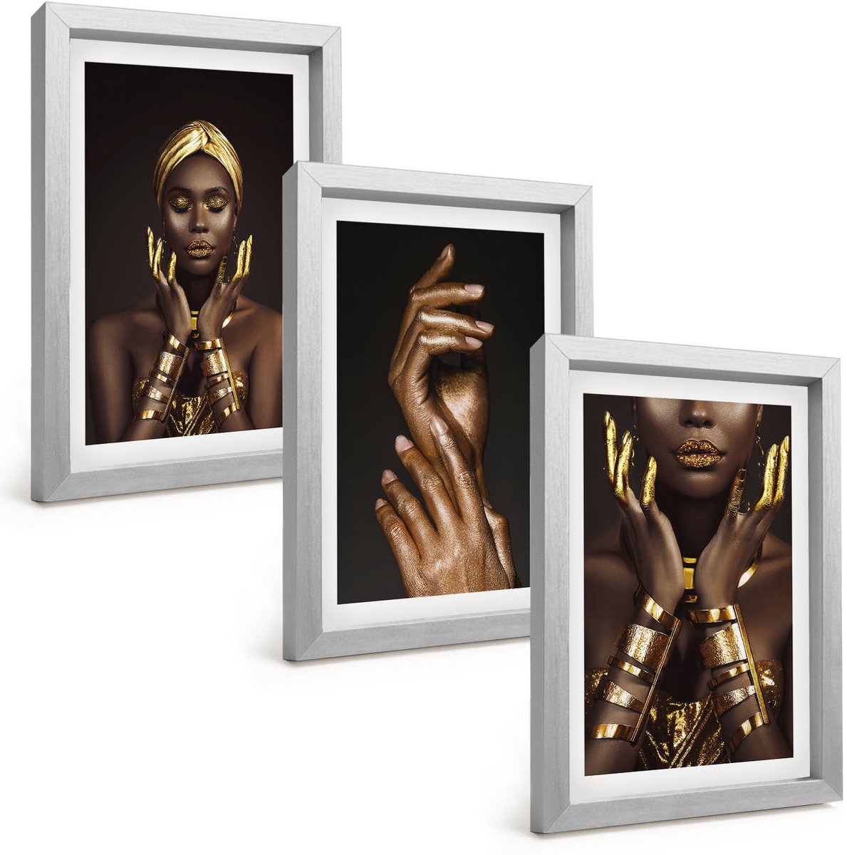Tulup 4-Delige Schilderij Set - Elegante portretten van een Afrikaanse vrouw - 20 x 30 cm - Wanddecoratie - Schilderijen Set - Kantoor - Woonkamer Decoratie