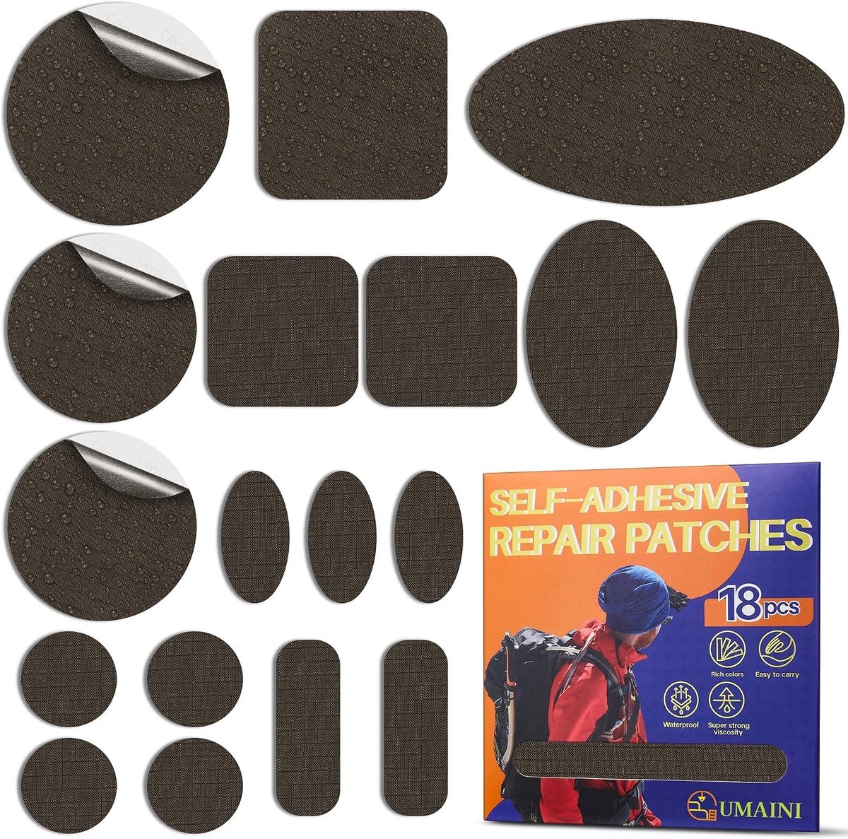 Reparatieset tentdoek - Donkerbruin - 18 stuks - Zelfklevende Nylon Patches - Voor Tent en Outdoor Kleding
