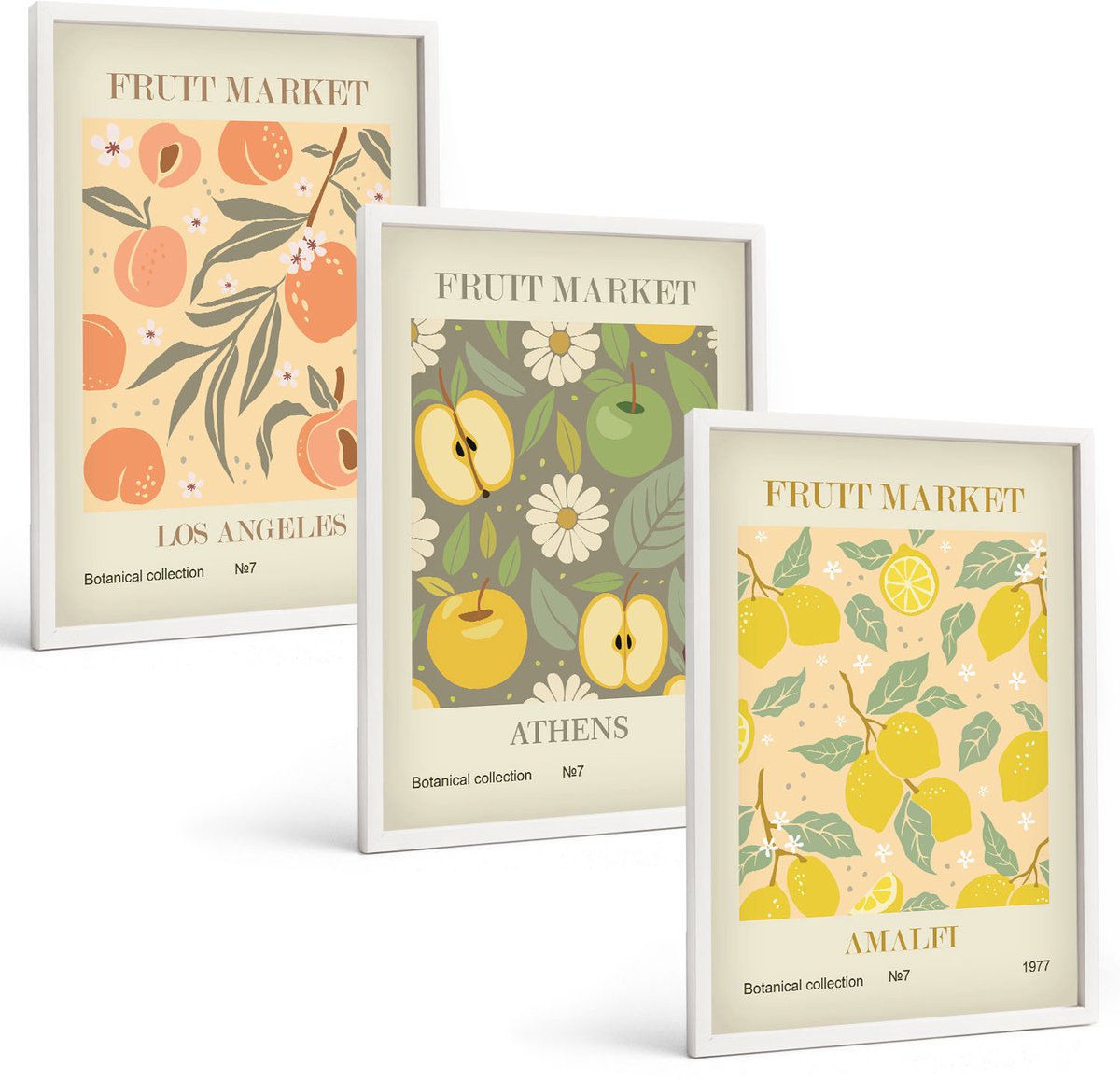 Tulup 3-Delige Schilderij Set - Posters met fruitmotieven in retrostijl - 40x60 - Stijlvolle Muurdecoratie - Kantoor - Decoratieve Schilderijen