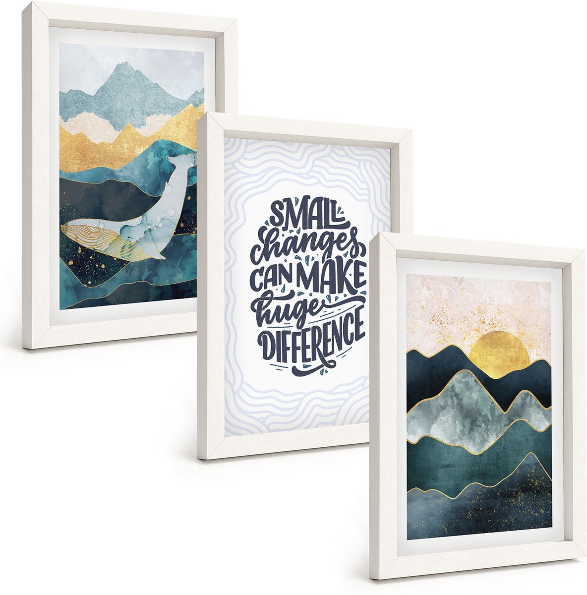 Tulup 3-Delige Schilderij Set - Abstracte berglandschappen met inspirerende belettering - 20x30 - Muurdecoratie - Interieur Decoratie - Stijlvolle Muurdecoratie