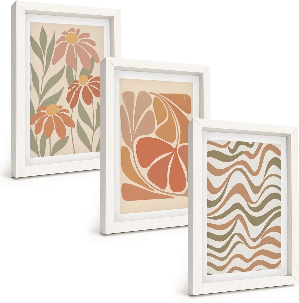 Tulup 3-Delige Schilderij Set - Pastelkleurige bloemen en abstracte patronen - 20x30 - Decoratieve Schilderijen - Wanddecoratie - Hal - Stijlvolle Muurdecoratie