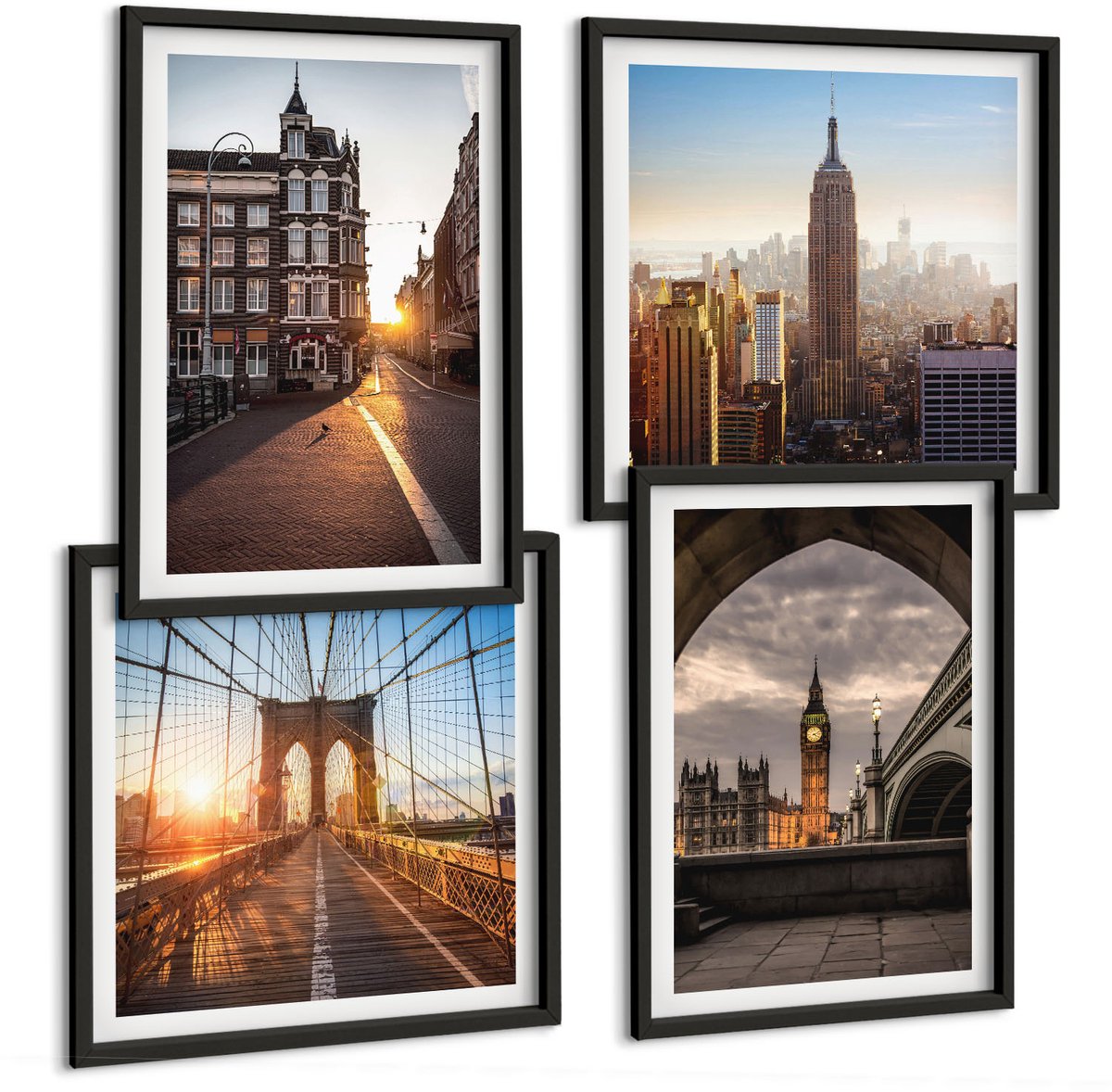 Tulup 4-Delige Schilderij Set - Een serie foto's met stadseten en een uitzicht op Londen. - 40 x 40 cm en 40 x 60 cm - Wanddecoratie - Moderne Interieurdecoratie - Stijlvolle Muurdecoratie