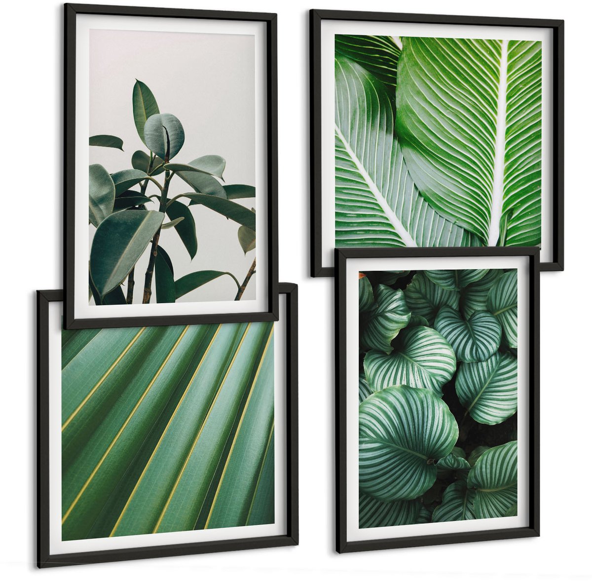 Tulup 4-Delige Schilderij Set - Esthetische tropische bladeren in diverse groene tinten - 40 x 40 cm en 40 x 60 cm - Decoratieve Schilderijen - Woonkamer - Interieur - Interieur Decoratie
