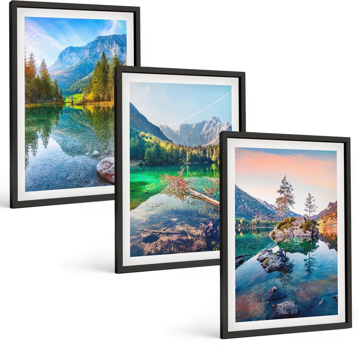 Tulup 4-Delige Schilderij Set - Bergmeren met water en omringende natuurlandschappen - 40 x 60 cm - Wanddecoratie - Woonkamer Decoratie