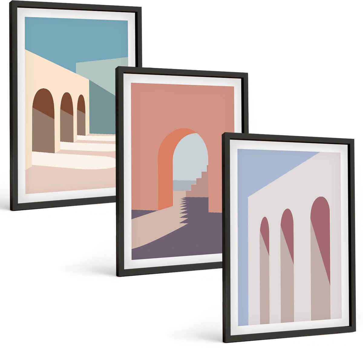 Tulup 4-Delige Schilderij Set - Pastel minimalistische stedelijke architectuurafbeeldingen - 40 x 60 cm - Muurdecoratie - Schilderijen Set - Woonkamer