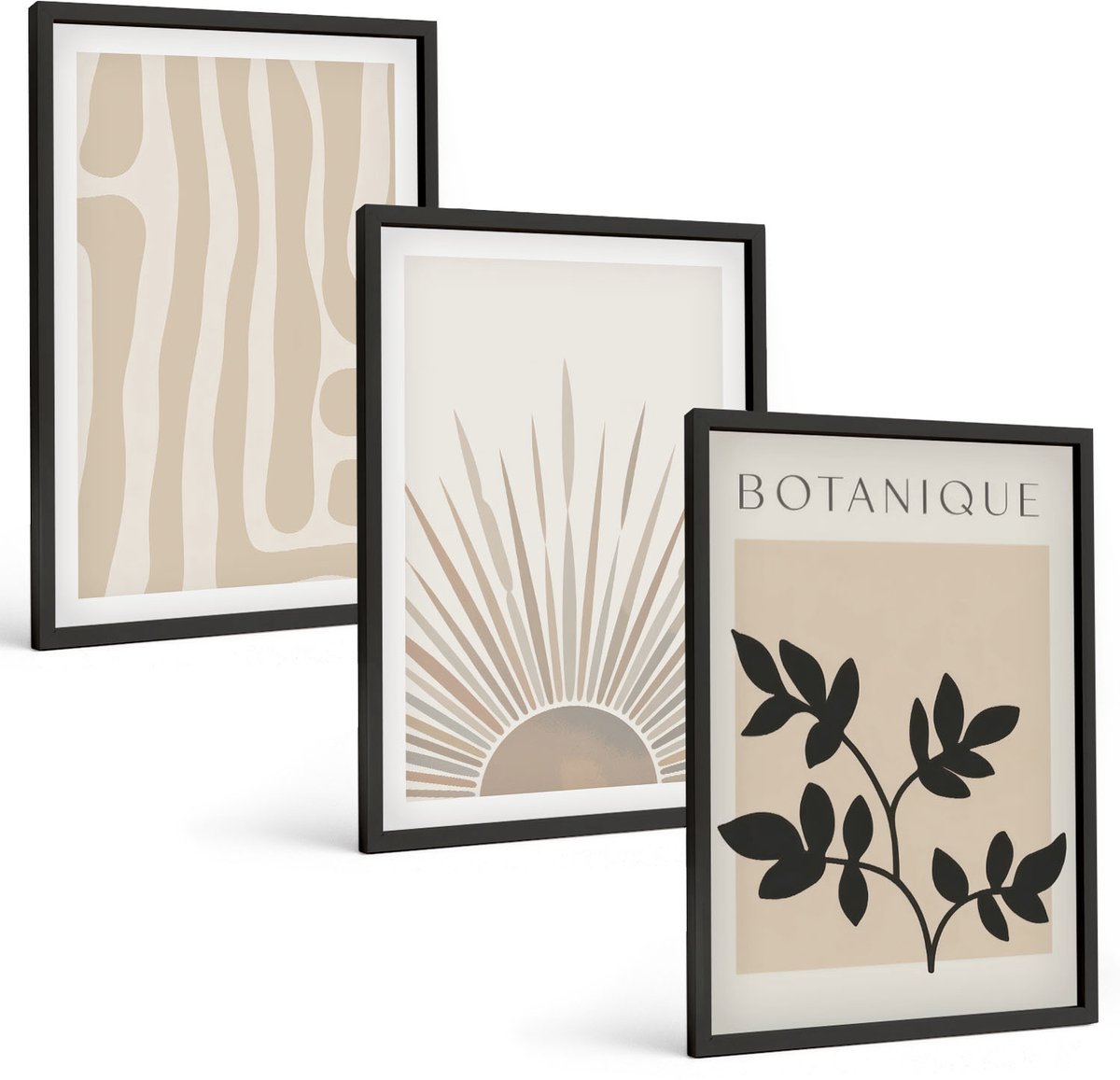 Tulup 4-Delige Schilderij Set - Abstracte patronen met plantenaccenten in neutrale tinten. - 40 x 60 cm - Muurdecoratie - Interieur Decoratie - Woonkamer Decoratie