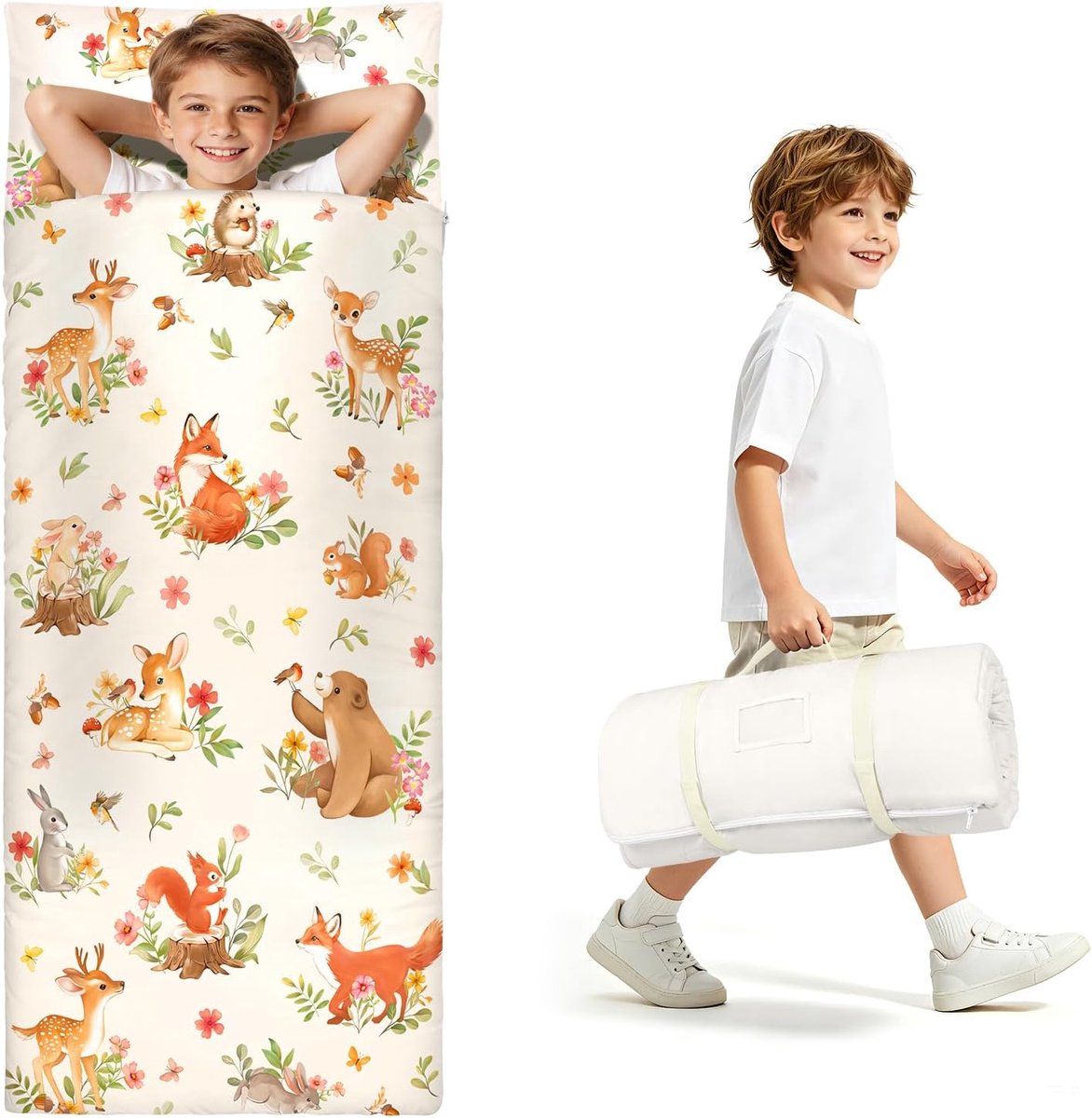 Kids Sleeping Bag for Boys and Girls, Foldable Sleeping Bag with Minky Dot Fabric Lightweight Toddler Nap Mats for - ShopVlot