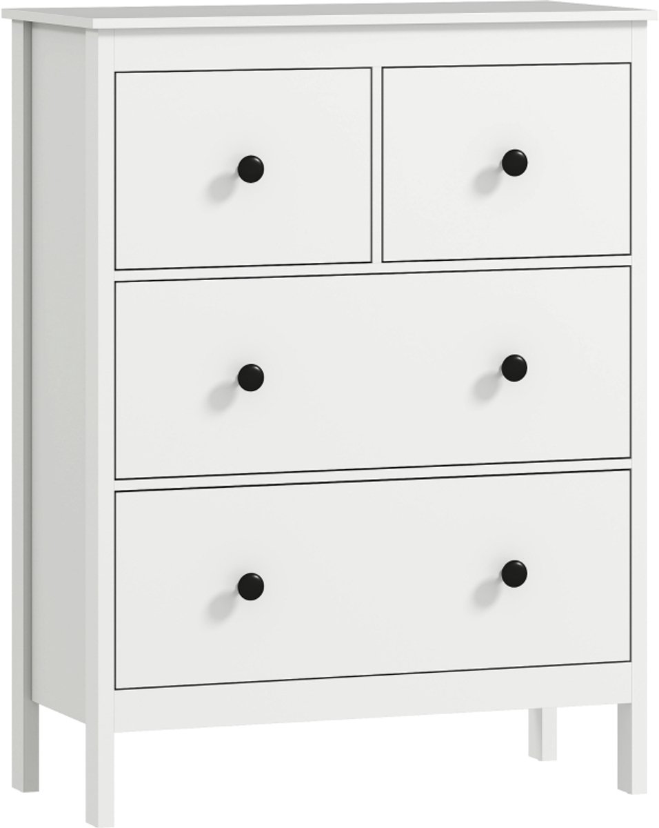 Dressoir - Ladekast met 4 lades - Voor kleding en beddengoed - Voor woonkamer, slaapkamer en hal - Spaanplaat - Wit
