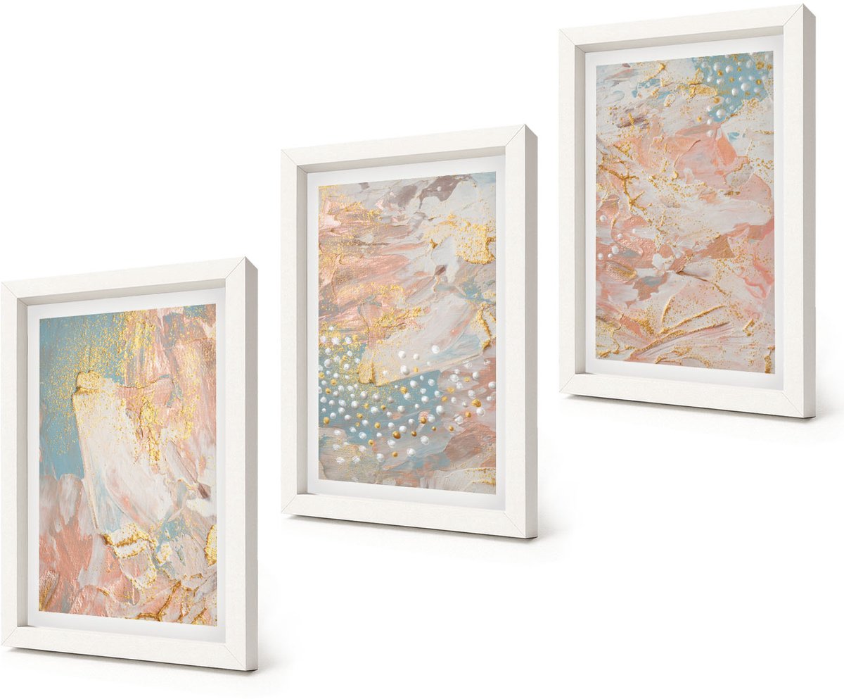 Coloray 3-Delige Schilderij Set - Abstracte patronen in pastelkleuren en textuur - 20x30 - Decoratieve Muurdecoratie - Slaapkamer - Interieur Decoratie