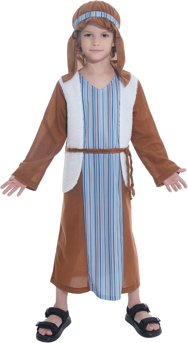 Sincere Party Children's Nativity Scene Costume Joseph Inn Keeper Fancy Dress Up with Headwear - ShopVlot