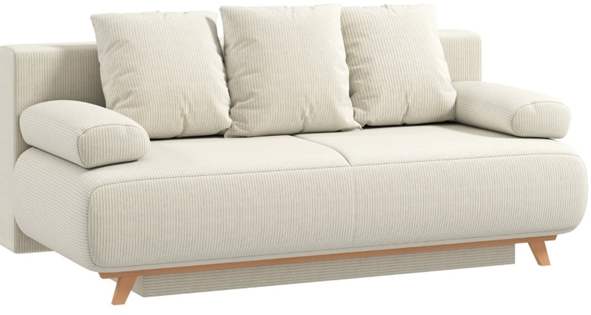 Slaapbank 3-Zits 188 x 140 cm - Verstelbare Rugleuning Met Bedfunctie En Versteekte Opbergruimte - Voor Woonkamer En Slaapkamer - Cord - Beige