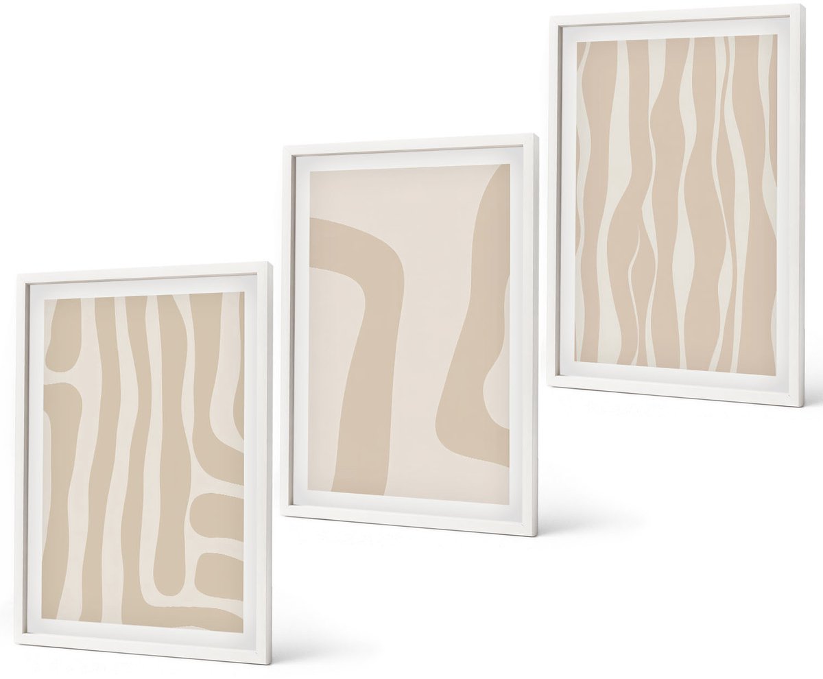 Coloray 3-Delige Schilderij Set - Abstracte Patronen, Minimalistische Vormen, Boho-Stijl - 40 x 60 - Muurdecoratie - Wanddecoratie - Slaapkamer - Moderne Wanddecoratie