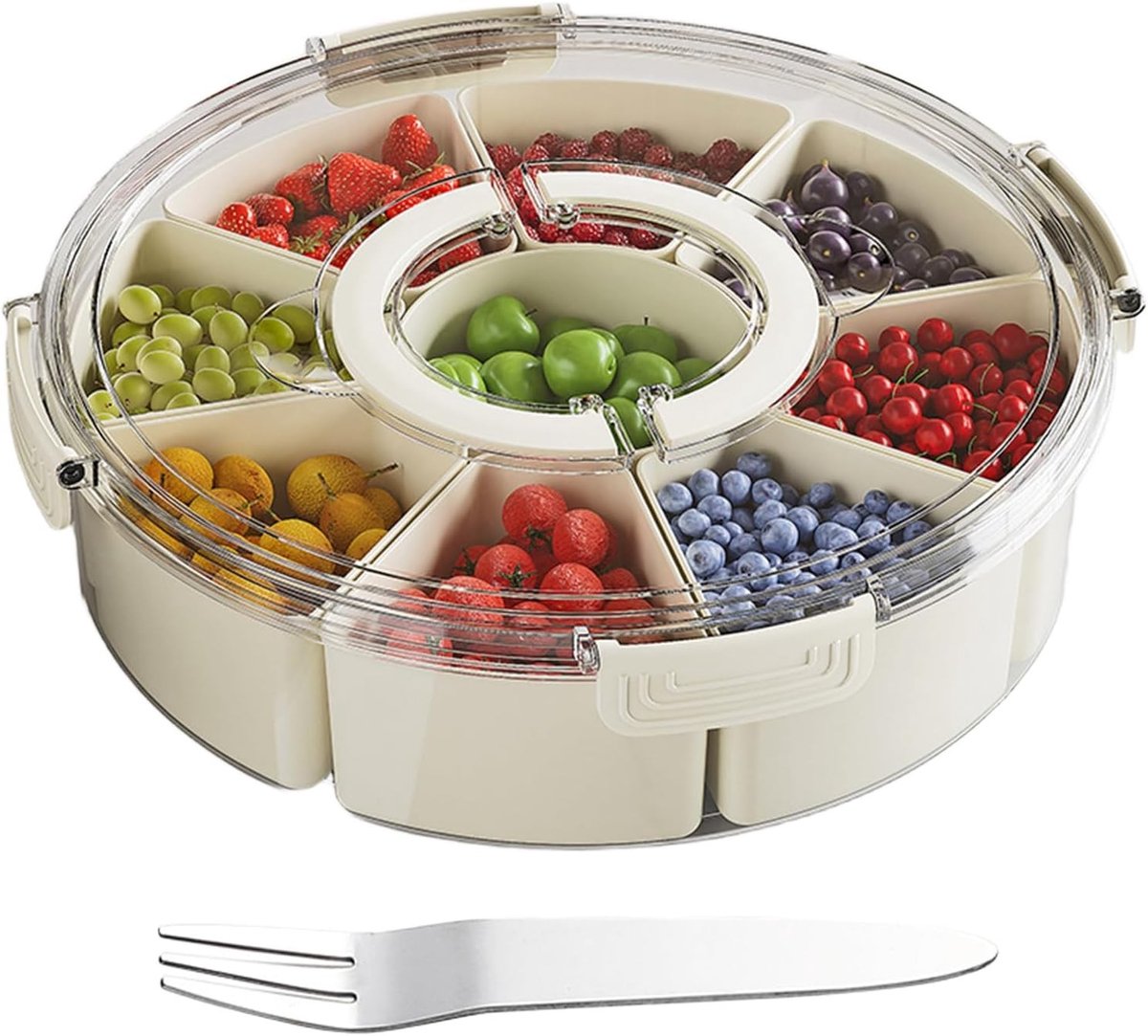 Snackbox - Rond - Grote Snackdoos met 9 Vakken - Duurzaam en Voedselveilig - Voor Snacks en Snoep