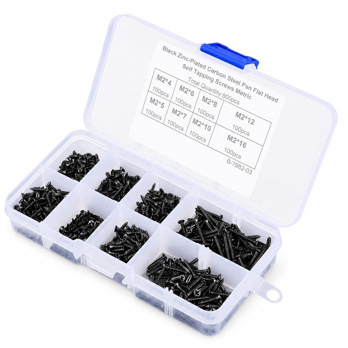 800pcs M2 Black Countersunk Flat Head Cross Self Tapping Tiny ScrewSet Kit with a Box, Cross Wood Screws Drive Self - ShopVlot
