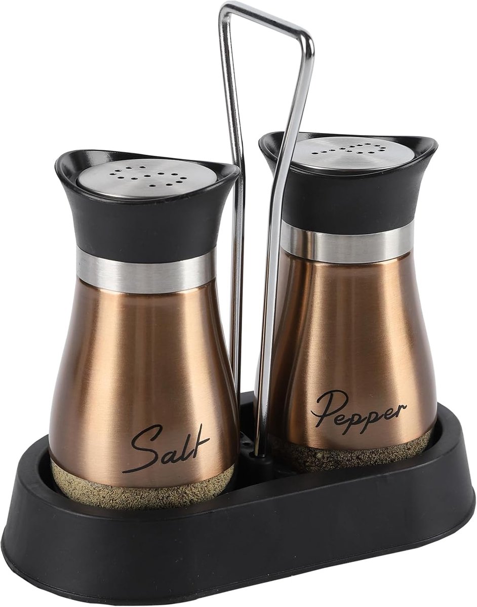 Salt & Pepper Sets Salt Pepper Shaker Sets with Holder, Set of 2 Stainless Steel Glass Bottles, Stainless Steel Salt - ShopVlot