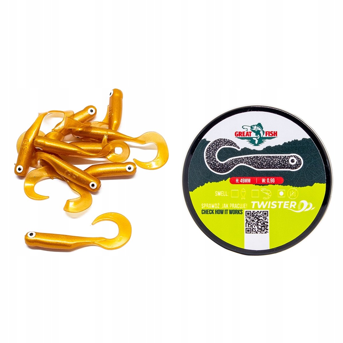 Great Fish GF1 Twister 49mm Rubber Bait Goud 10 stuks