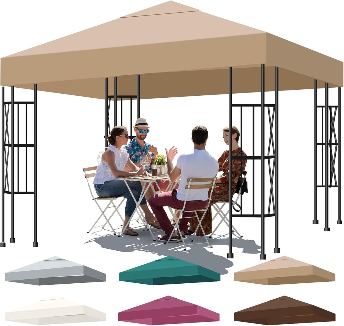 Vervangend Dak voor Paviljoen - Kaki - 3 x 3 m - Waterafstotend Polyester - Voor Tuin- en Campingtenten