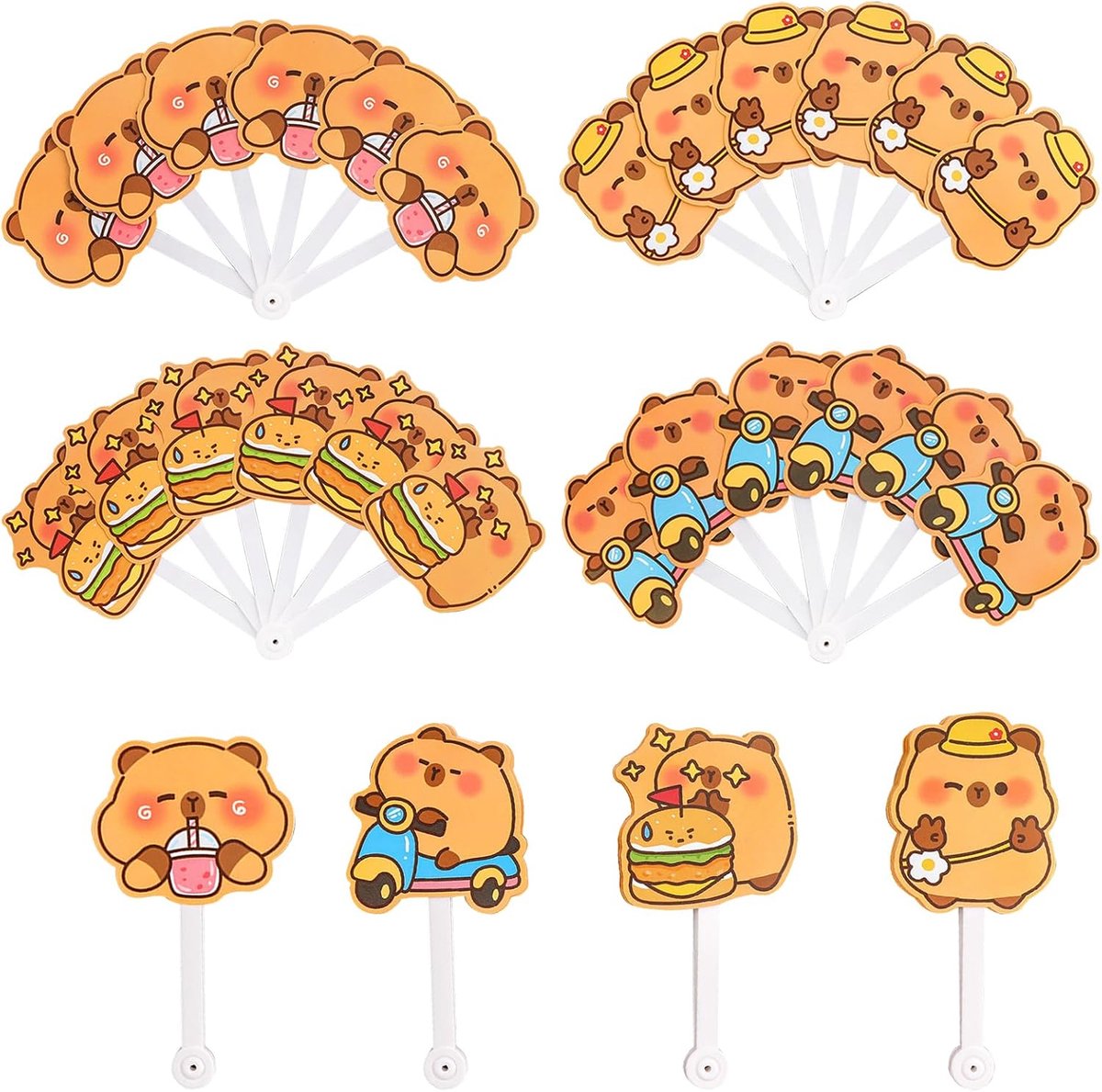 Handventilator set 4 stuks - Vouwbare handfan - Schattige capybara designs - Ideaal voor koeling - ShopVlot