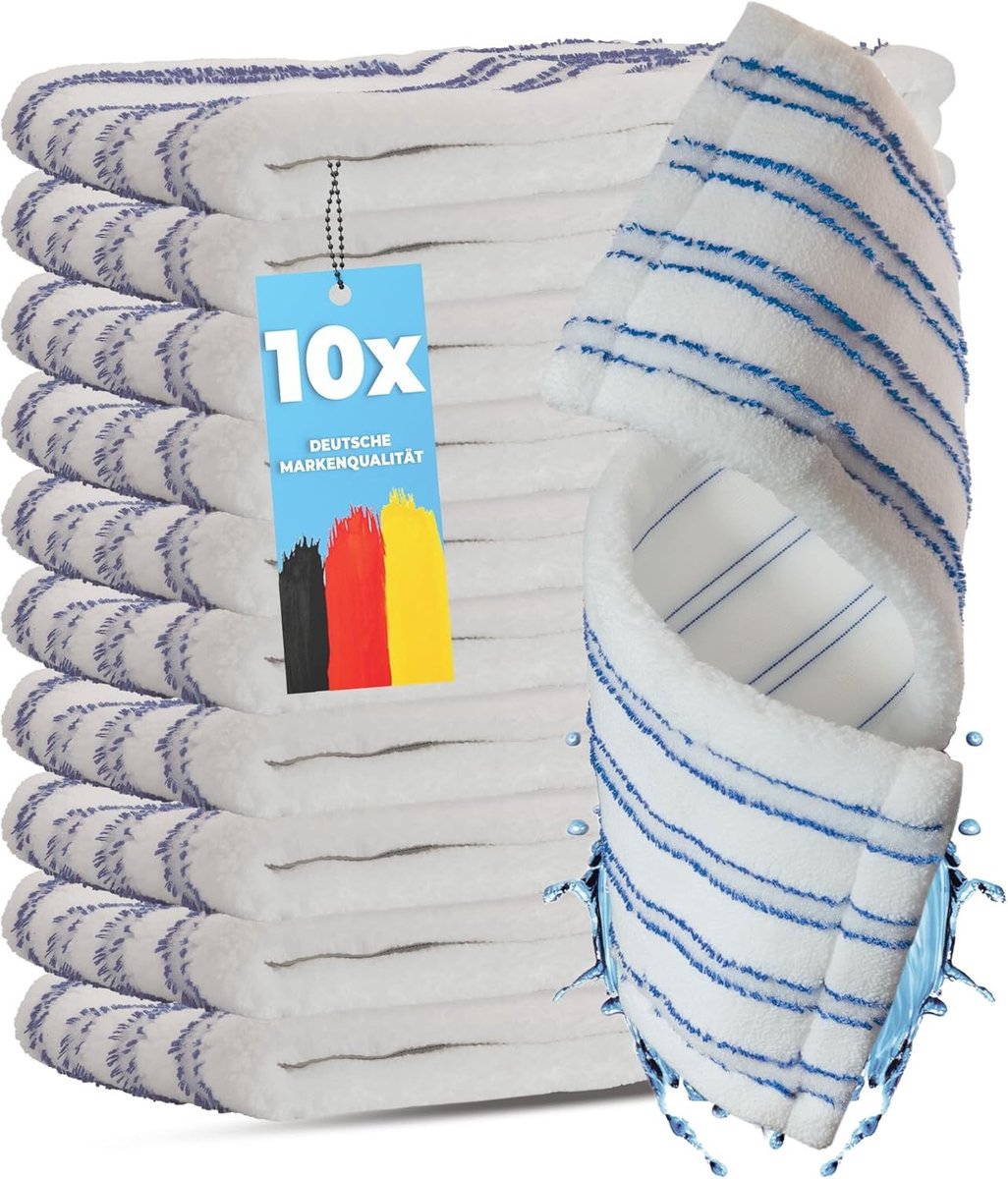 Microvezel Mop met Schuurbanden - Blauw/Wit - 40 cm - Professionele Reservehoes voor Vloeren - Voor Parket, Laminaat en Tegels