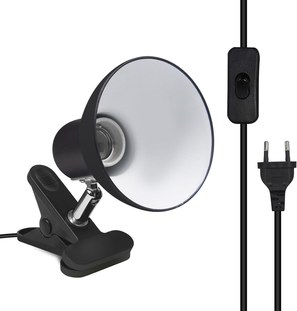 Stekkerlampje - Zwart - Klemlamp met E27 Lamphouder - Flexibel 270° Draaibaar - Voor Bureau en Thuisgebruik